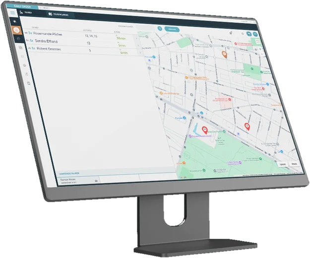 Monitor mit Tourenplanung und Lieferkarte
