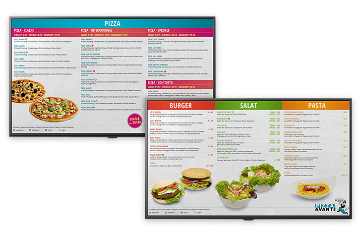 zwei sich überlappende Monitore auf denen Produktsortimente abgebildet werden