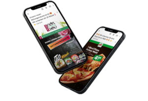 zwei schwebende Smartphones auf denen Newsletter zu sehen sind